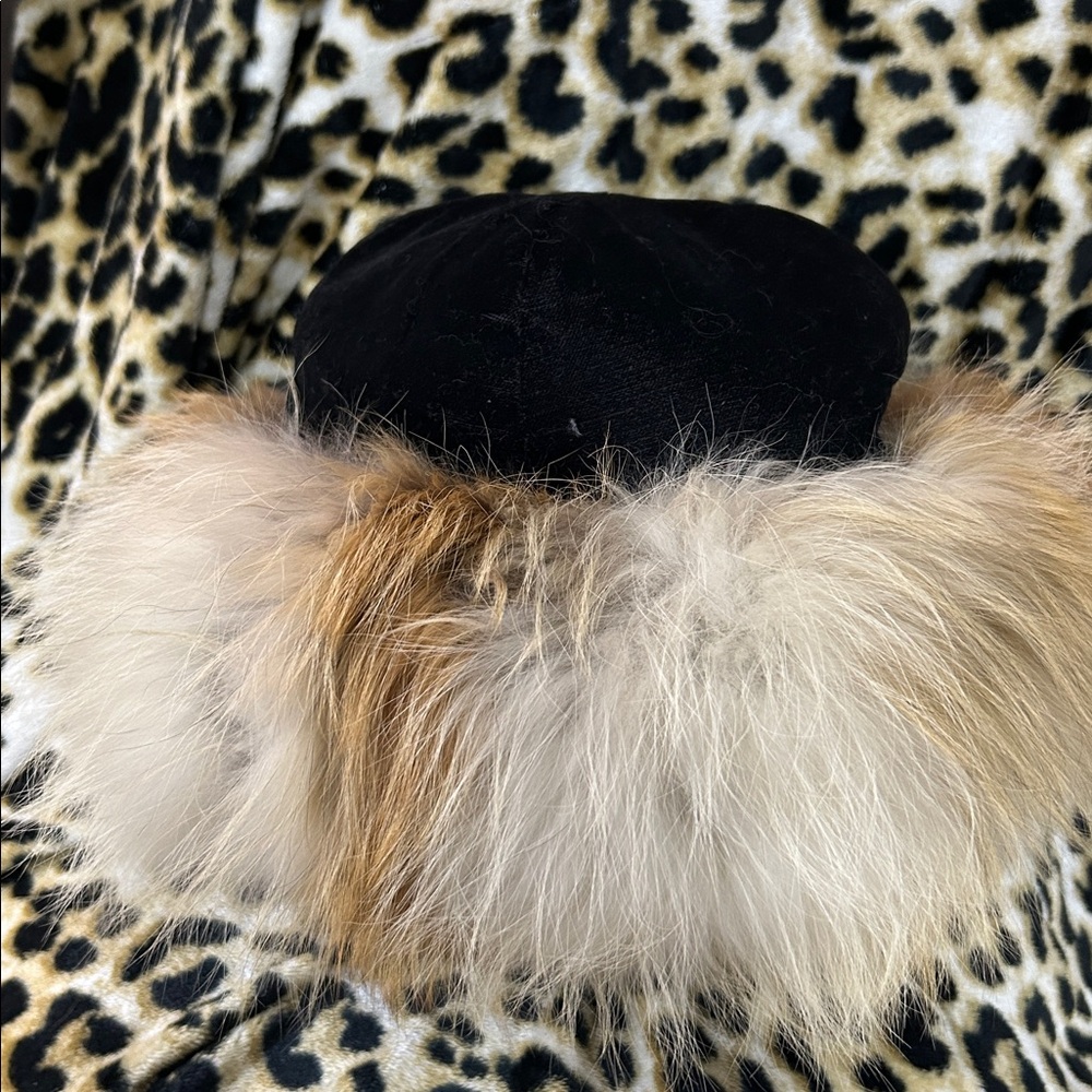 Black Velvet Hat with Real Fox Fur Trim